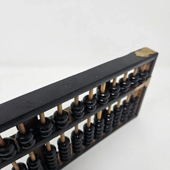 Vintage Black Stained Wood Bead Counter Brass Trim Abacus Counting Tool - Picture 3 of 11